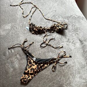 SHEIN Brown and Black Leopard Print Bikini